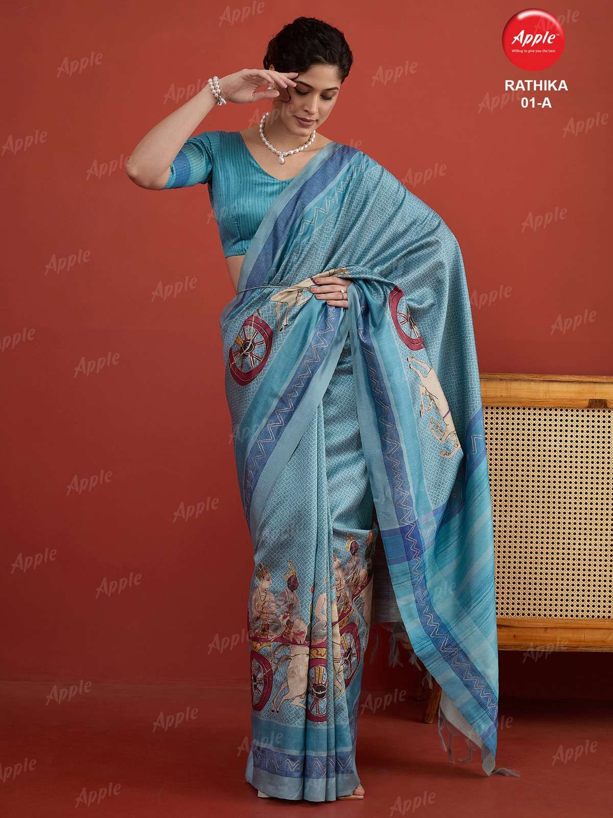 APPLE RATHIKA 1 ART SILK FABRIC WITH HERITAGE ART WORK ON SAREE WHOLESALE IN SURAT 